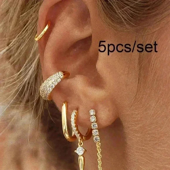 Women's Classic 24K Gold Plated Cubic Zirconia Hoop Earrings - Picture 5 of 5